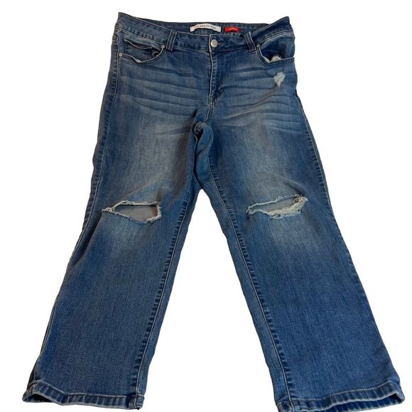 Celebrity Pink Denim - Celebrity Pink Women's Blue Medium Dark Washed Distressed Jeans Size 14 Comfy